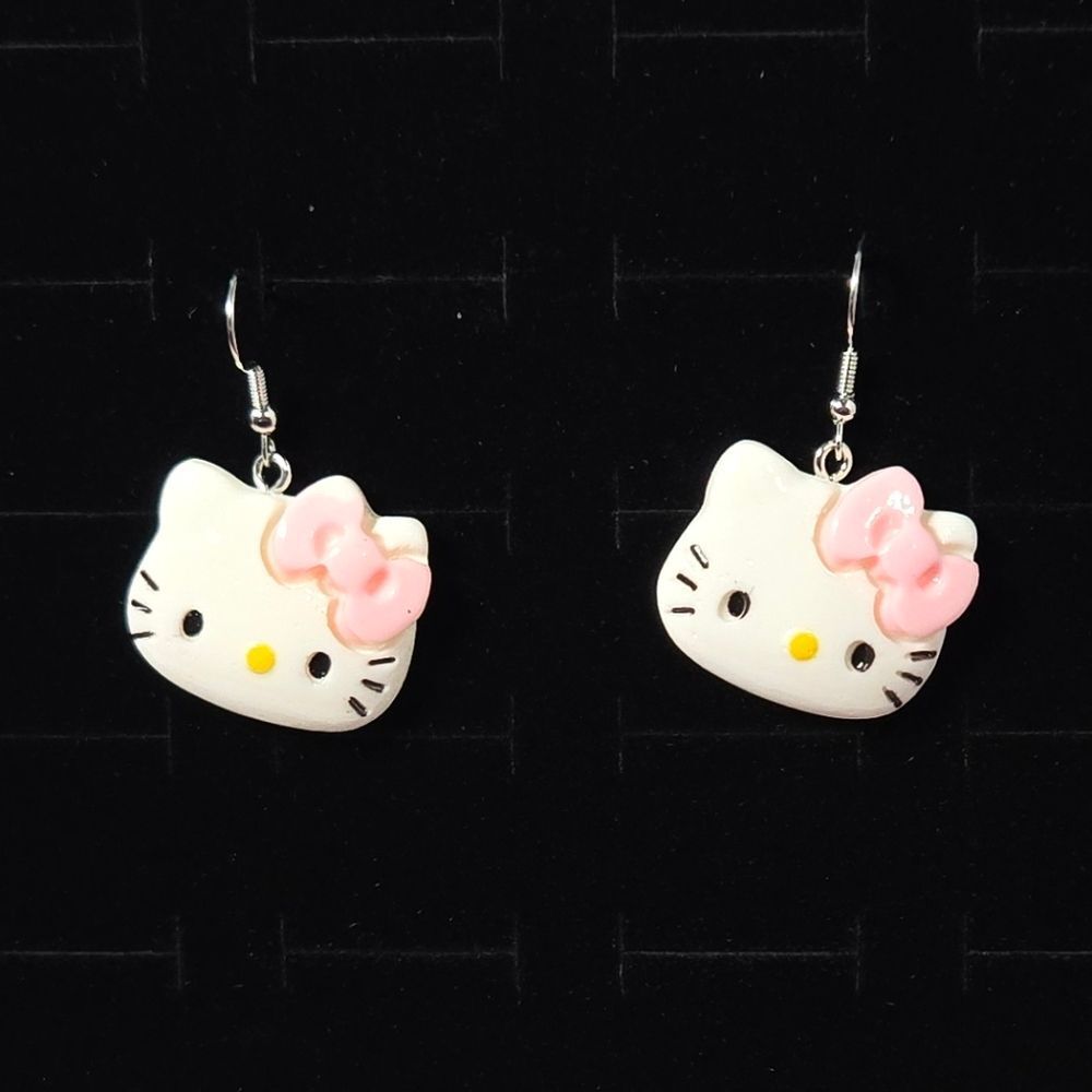 Hello Kitty Pink Bow Earrings White Resin Sanrio 1.5" Dangle Kawaii Y2K Giftable